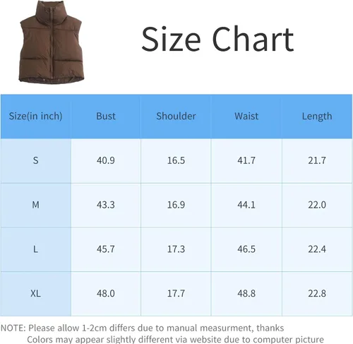 Miniatura 7 de Bozanly Chaleco acolchado corto para mujer, con cremallera, cuello alto, sin mangas, acolchado