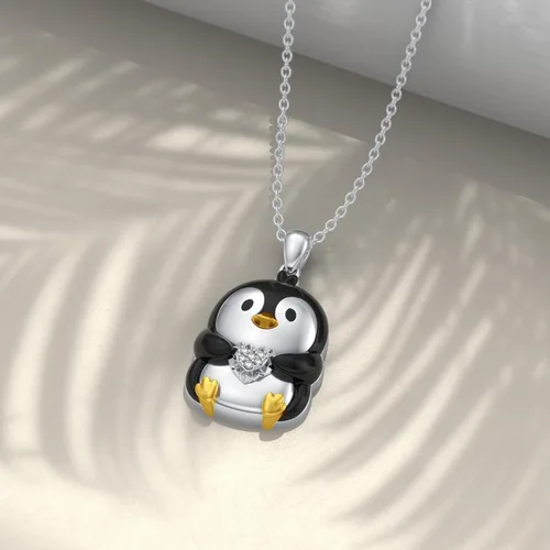 Miniatura 3 de Collar con dije de búho, pingüino, gato y dragón para mujeres y niñas, plata de ley 925, collar con dije de animal lindo con diamantes cultivados