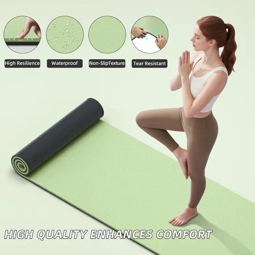 Miniatura 17 de ILILI Tapete de yoga 10mm extra grueso y 193cm extra largo, 76x28x0.4 pulgadas, material TPE antideslizante de doble color, fácil de transportar