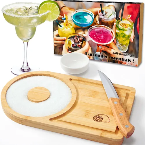 Margarita - Juego de rimmer de sal de 6 pulgadas, 2 en 1 para cócteles con tabla de cortar, rimmers de vidrio de azúcar para bebidas, accesorios de