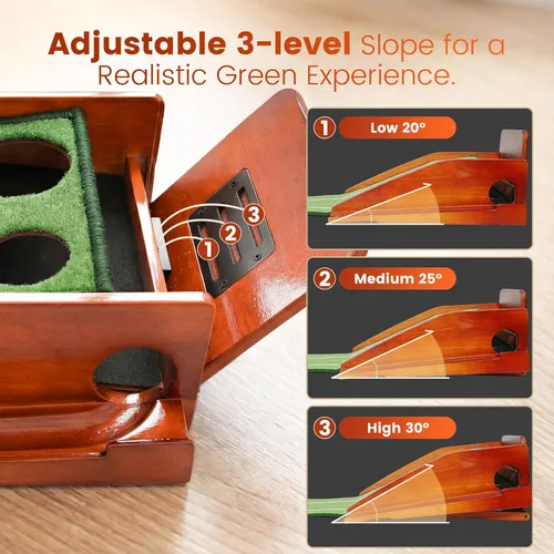 Miniatura 2 de Golf Putting Green Indoor - Practice Uphill Putts, 3-Level Adjustable Incline, Auto Ball Return and Foldable Solid Wood Base, Golf Training Aid for