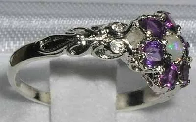 Miniatura 3 de Anillo de plata de ley 925 auténtica auténtica ópalo y amatista para mujer