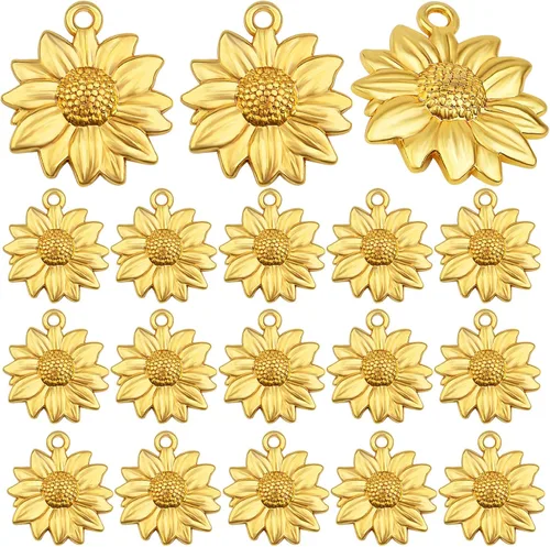 BronaGrand 60pcs Sunflower Pendant Charms Alloy Sunflower Bead Charms Flower Charms Pendants Craft Supplies for DIY Jewelry Earrings Necklace Dorado
