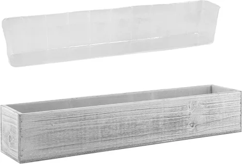 Miniatura 4 de CYS EXCEL Maceta rectangular de madera con forro de plástico extraíble (H: 4 pulgadas de apertura: 22 x 5 pulgadas), maceta rectangular de madera