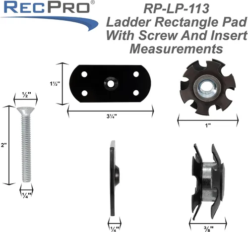 Miniatura 4 de RecPro Almohadilla de escalera rectangular con tornillo y tuerca de estrella para escalera exterior RV (negro)