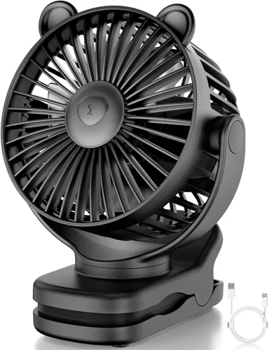 GOTOTO Ventilador de clip, ventilador pequeño personal portátil recargable con batería de 2000 mAh, potente diseño de clip, 3 velocidades de viento,