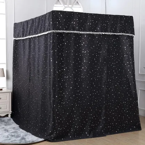Miniatura 2 de Obokidly Elegante cortina opaca de estrella negra con borde de bola blanca de 4 postes en las esquinas, decoración de dormitorio para adultos