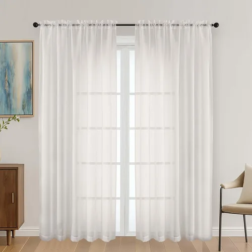 Miniatura 87 de OVZME - Cortinas traslúcidas blancas de 45 pulgadas de largo, 2 paneles, cortinas de gasa con bolsillo para barra para ventanas pequeñas, cada una