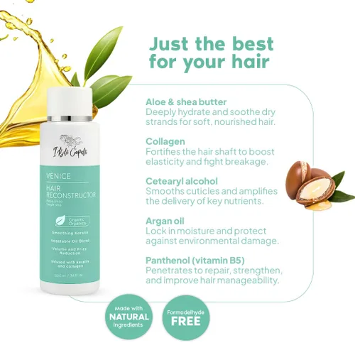 Miniatura 5 de I Belli Capelli Venice Hair Reconstructor, tratamiento orgánico de queratina para alisar el cabello en 1 paso, sin formaldehído, queratina orgánica