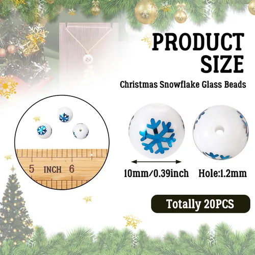Miniatura 2 de Beadthoven - 20 cuentas de campana de Navidad de 0.394 pulgadas (0.394 in), cuentas redondas de cristal de Navidad, cuentas de cascabel, cuentas