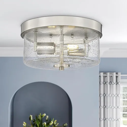 Miniatura 7 de Emak FM082-BN - Lámpara de techo de níquel cepillado de 2 luces, de 11 pulgadas, con pantalla de vidrio semillado para dormitorio, sala de estar
