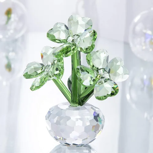 Miniatura 8 de QFkris Crystal Flower Dreams - Figura coleccionable de trébol de cuatro hojas, estatuas de flores de vidrio de 3.7 pulgadas para centro de mesa