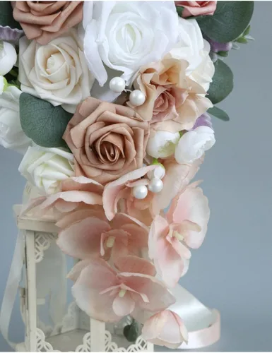 Miniatura 6 de MOJUN Ramos de novia para boda, cascada de gota de agua, ramo de flores artificiales para boda, ceremonia, aniversario, despedida de soltera, G