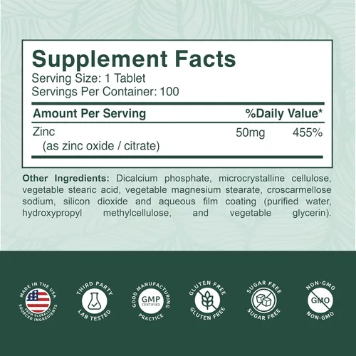 Miniatura 6 de PurePremium Zinc 50mg – Suplementos de zinc de apoyo inmunológico para hombres y mujeres – Vitamina citrato de zinc / óxido para adultos