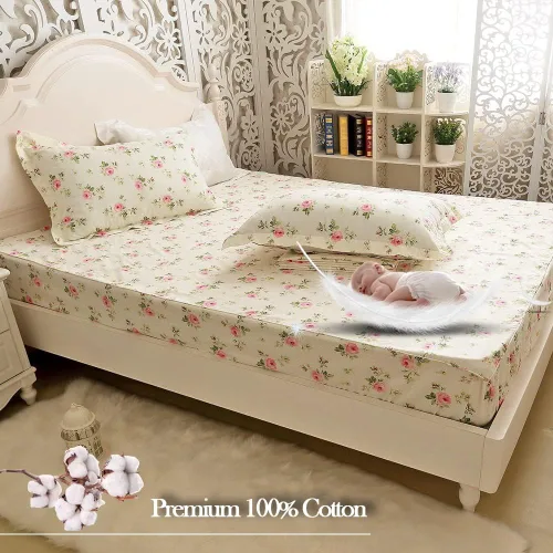 Miniatura 5 de FADFAY Juego de sábanas de cama con estampado floral amarillo, de algodón, tamaño King, suaves, transpirables, estilo Shabby Coquette, con bolsillo