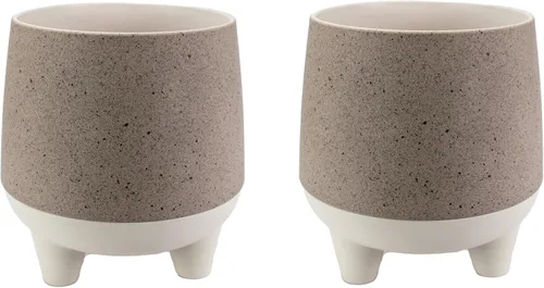The HC Companies Maceta de Autoriego Orion de 6 Pulgadas - Maceta de Plástico Ligera para Interiores para Hierbas y Flores, Greige (Paquete de 2)