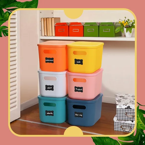 Miniatura 7 de Thyle Paquete de 12 contenedores de almacenamiento clásicos de plástico coloridos con tapas, contenedor de almacenamiento apilable de 7 cuartos