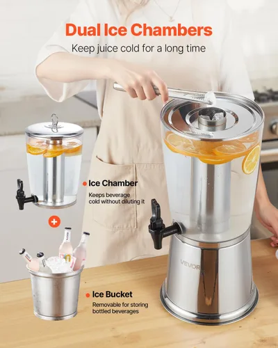 Miniatura 3 de VEVOR Dispensador de bebidas, dispensador de bebidas de 2.1 galones para fiestas, dispensador de jugo de acero inoxidable + plástico con cámara