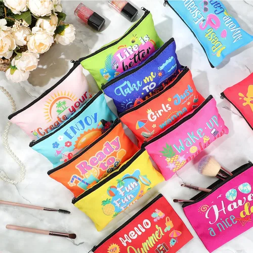 Miniatura 4 de 24 piezas bolsas de maquillaje a granel, bolsas de cosméticos de lona, organizador de bolso, bolsa cosmética con cremallera, bolsa de tocador