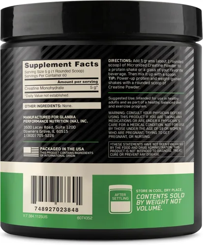 Miniatura 11 de Optimum Nutrition Creatina Micronizada Monohidrato en Polvo, Sin Sabor, 60 Porciones, 300 Gramos (El Embalaje Puede Variar)