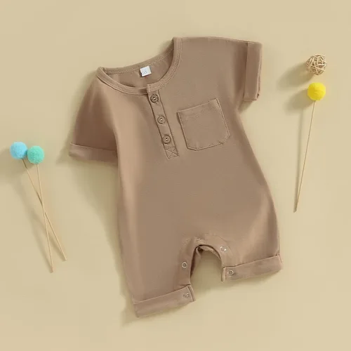 Miniatura 8 de Mubineo Mameluco de manga corta para bebé, niño, niña, verano, otoño, básico, liso, con botones