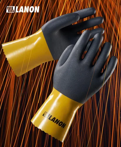 Miniatura 6 de Guantes químicos de PVC LANON, guantes de trabajo de goma gruesa, resistentes, EN 374/388, para ácido, alcalino y aceite, antideslizantes, grandes