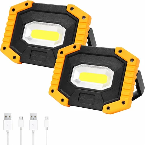 T-SUN Luz de trabajo LED recargable, 30W 2000LM portátil, impermeable, paquete de 2