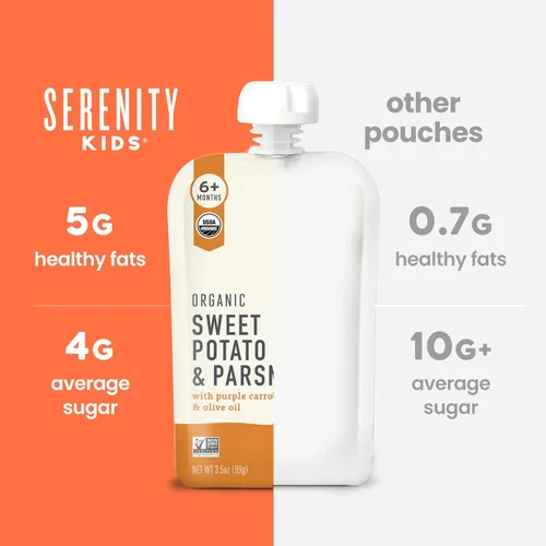 Miniatura 8 de Serenity Kids Bolsas de alimentos para bebés con puré vegetariano orgánico USDA de más de 6 meses, sin frutas azucaradas ni azúcar añadido, sin