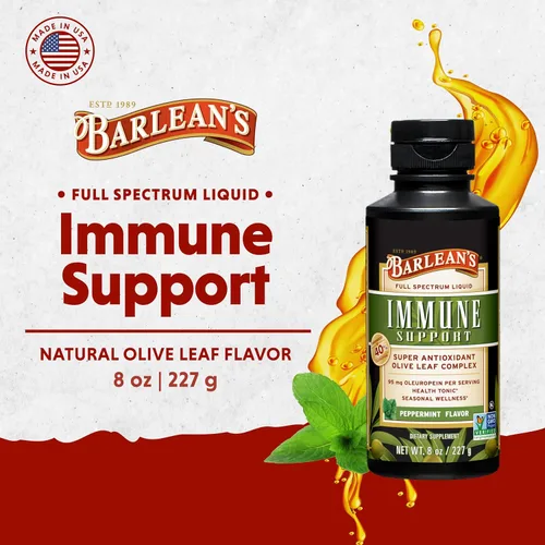 Miniatura 2 de Barlean's Suplemento líquido de apoyo inmunológico con complejo de hoja de olivo de menta, 95 mg de antioxidantes de oleuropeína, 8 onzas
