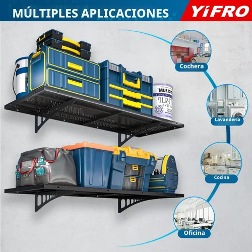 Miniatura 6 de Paquete de 2 estantes de pared de garaje resistentes de 1.5 x 4 pies, capacidad de carga de 500 libras, estantería de garaje montada en la pared
