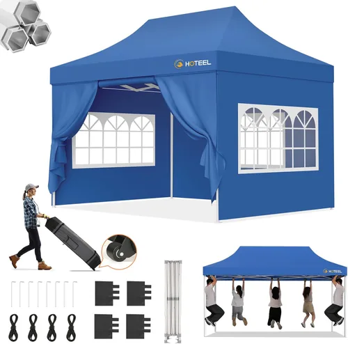 Miniatura 21 de Hoteel 10x15 Pop Up Canopy Tent Heavy Duty with 4 Sidewalls, Waterproof Party Tent, Easy Set-up Commercial Instant Tents with Roller Bag & Sandbags
