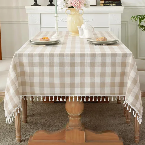 Miniatura 15 de Laolitou - Mantel a cuadros cuadrado lavable, resistente, de lino de algodón, a cuadros de búfalo, con borla, mantel de gingham para primavera