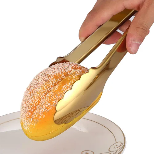 Miniatura 5 de Paquete de 2 pinzas doradas para servir, para ensalada, para bufé, antideslizantes y de fácil agarre, de acero inoxidable, chapadas en oro