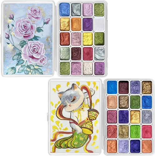 CraftyManor Mini Juego de Pintura de Acuarela Cambiante de Silvicultura, 40 Pinturas de Acuarela Cambiantes de Color, Pinturas de Acuarela Metálicas