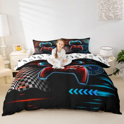 Miniatura 9 de Homewish Juego de ropa de cama de elefante, tamaño Queen, funda de edredón a rayas azules para niños y niñas, juego de funda de edredón de animales