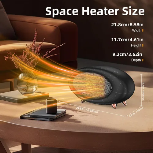 Miniatura 6 de Calentador de escritorio de 600W, pequeño calentador de espacio con protección contra sobrecalentamiento y caídas, calentamiento rápido en cerámica