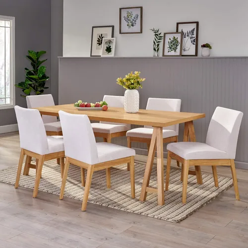 Miniatura 2 de Christopher Knight Home Benson Mid-Century Modern - Juego de comedor de 7 piezas, color beige claro y roble natural