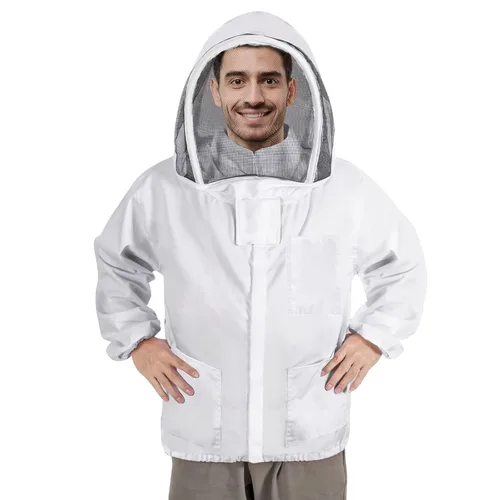 Chaqueta de apicultura para hombres y mujeres, chaqueta de abeja de polialgodón con capucha de velo, chaqueta de apicultor, suite de apicultor