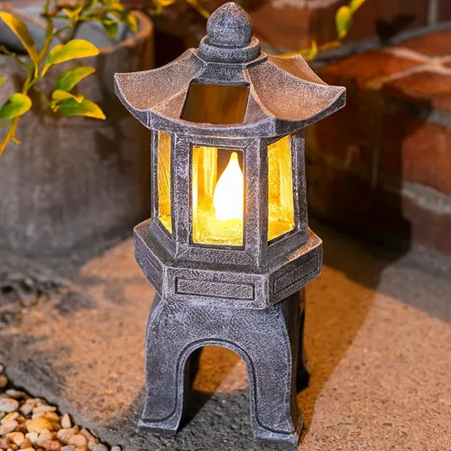 Miniatura 7 de VP Home Estatua asiática alimentada por energía solar, decoración de jardín de pagoda, linterna de jardín zen al aire libre, luz LED parpadeante