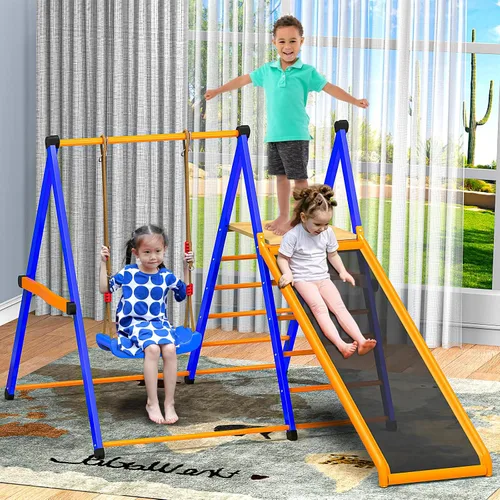 Miniatura 5 de SPIDERCAMP Zona de juegos para interiores, gimnasio de la selva 4 en 1 para niños, juego de escalada interior con tobogán interior, juego de metal