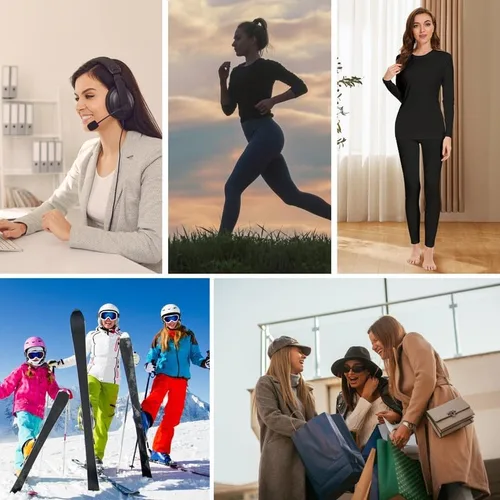 Miniatura 7 de Long Johns - Conjunto de ropa interior térmica con forro polar para mujer, ropa interior larga cálida, capa base, clima frío