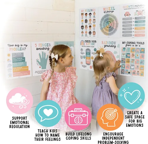 Miniatura 5 de Hadley Designs 9 carteles de esquina relajantes para el aula, suministros de esquina tranquila con tabla de emociones, póster de consejero escolar
