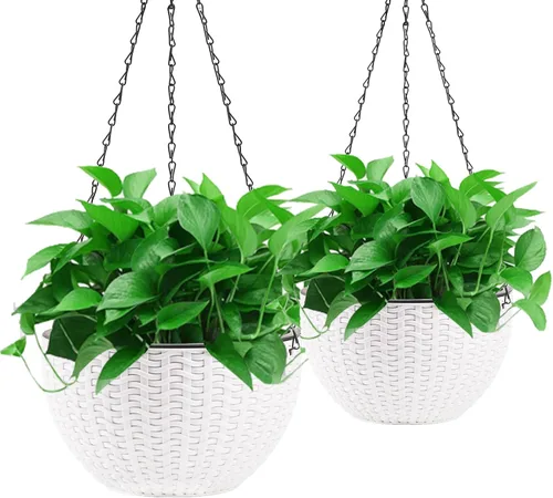 Miniatura 6 de Foraineam Paquete de 2 macetas dobles con diseño de macetas colgantes de riego automático para plantas y flores para interiores y exteriores