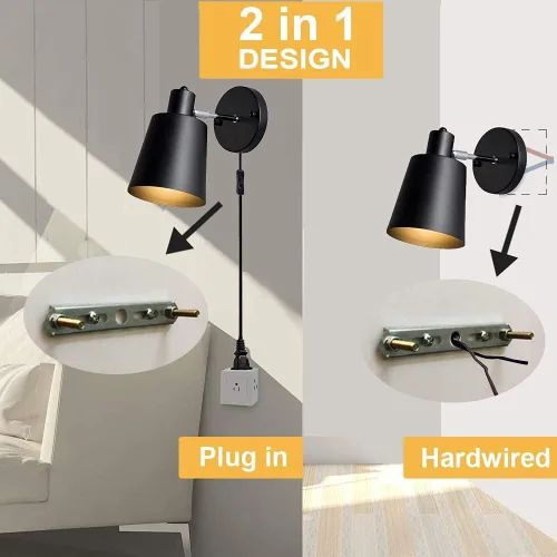Miniatura 2 de Lámpara de pared ajustable con enchufe de 10 W, 800 lúmenes, lámpara de pared con control remoto con cable de enchufe de 6 pies, para restaurante