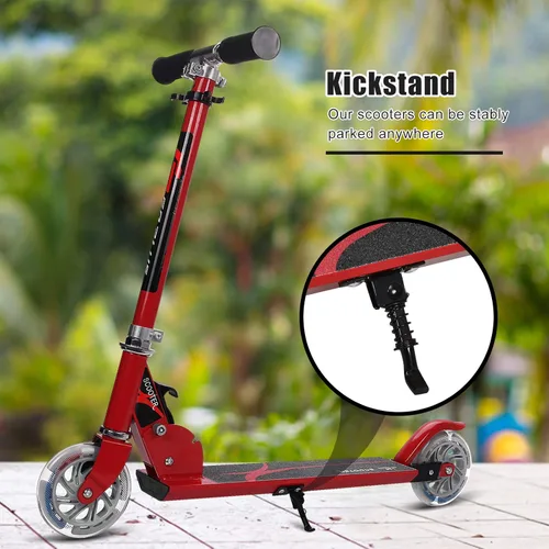 Miniatura 8 de Goplus Patinete plegable para niños, scooter de 2 ruedas con aluminio de lujo, freno de guardabarros trasero, altura ajustable, scooter deportivo
