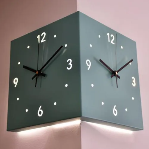Miniatura 10 de KYOFIS Reloj de pared Corne de doble cara, reloj de pared de esquina luminoso con sensor con escala numeral, funciona con pilas, reloj de pared Azul
