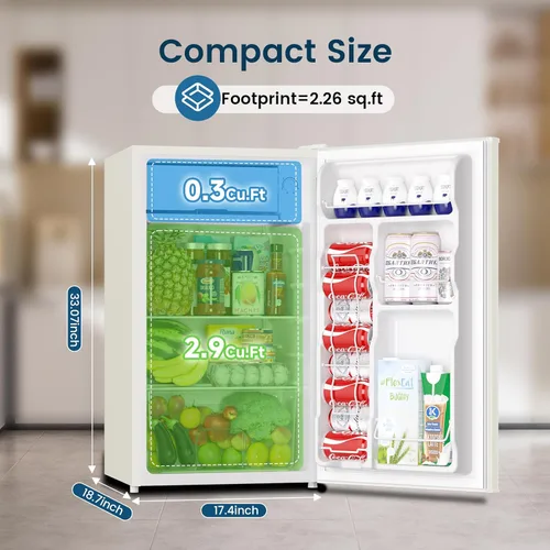 Miniatura 2 de BANGSON Mini refrigerador con congelador, 3.2 pies cúbicos, refrigerador pequeño de una sola puerta, eficiencia energética, bajo ruido, mini Blanco