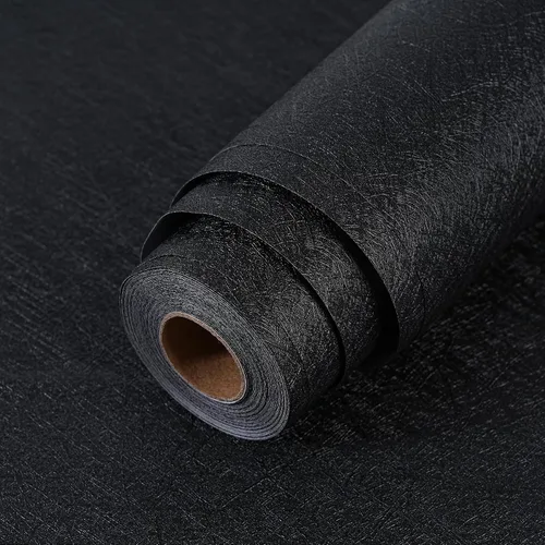 Papel Tapiz Adhesivo Removible de Seda Negra - 11.8 x 78.7 Pulgadas Papel Tapiz Autoadhesivo Removible, Papel de Contacto para Pared Fácil de Pegar