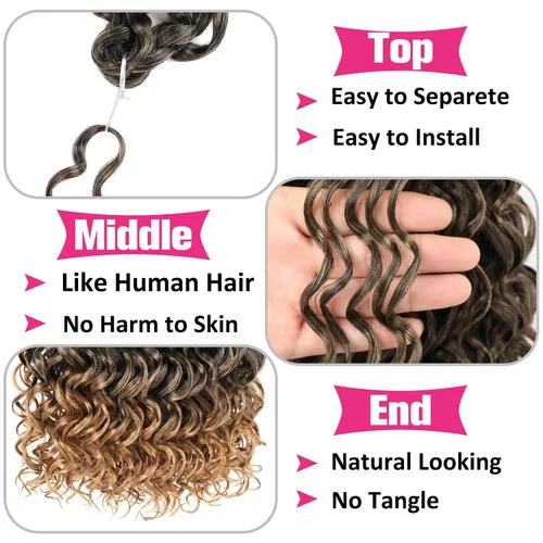 Miniatura 3 de Unionbeauty Paquete de 8 Cabello de Ganchillo GoGo Curl - 18 Pulgadas Extensión de Cabello Rizado Sintético Onda de Agua para Mujeres Negras - Rizo
