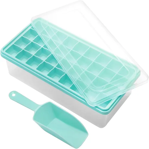 Miniatura 12 de Bandeja de silicona para cubitos de hielo con tapa a prueba de fugas y contenedor de almacenamiento para congelador, 36 piezas sin BPA, cubierta Rojo